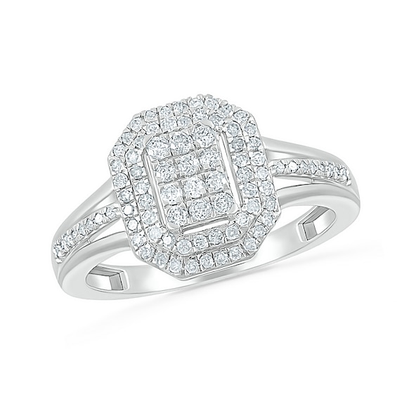 0.45 CT. T.W. Composite Diamond Double Octagonal Frame Split Shank Ring in 10K Gold
