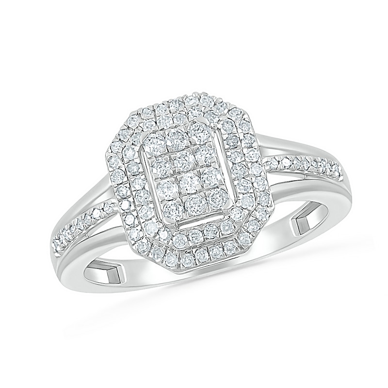 0.45 CT. T.W. Composite Diamond Double Octagonal Frame Split Shank Ring in 10K Gold