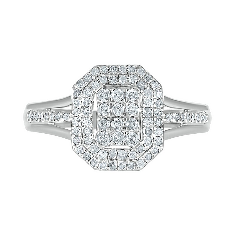 Main Image 2 of 0.45 CT. T.W. Composite Diamond Double Octagonal Frame Split Shank Ring in 10K White Gold