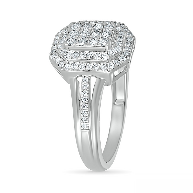 Main Image 3 of 0.45 CT. T.W. Composite Diamond Double Octagonal Frame Split Shank Ring in 10K White Gold
