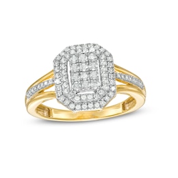 0.45 CT. T.W. Composite Diamond Double Octagonal Frame Split Shank Ring in 10K Gold