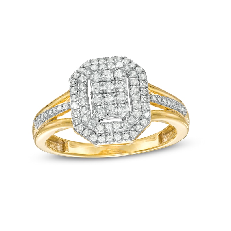 Main Image 1 of 0.45 CT. T.W. Composite Diamond Double Octagonal Frame Split Shank Ring in 10K Gold