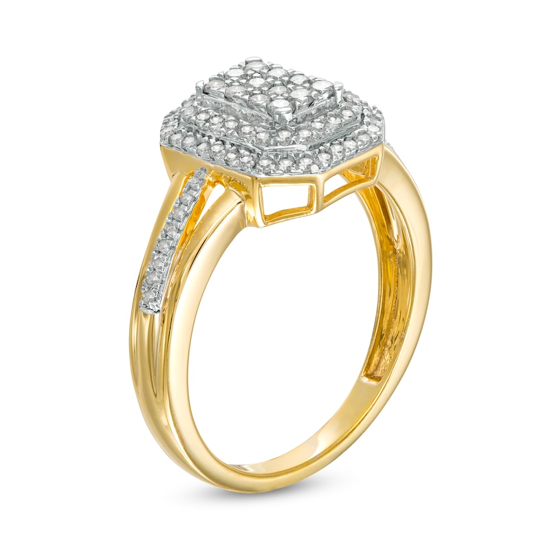 Main Image 3 of 0.45 CT. T.W. Composite Diamond Double Octagonal Frame Split Shank Ring in 10K Gold