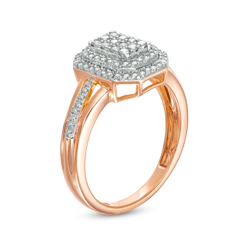 Main Image 3 of 0.45 CT. T.W. Composite Diamond Double Octagonal Frame Split Shank Ring in 10K Rose Gold