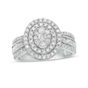 Thumbnail Image 1 of 0.95 CT. T.W. Composite Oval Diamond Double Frame Ring in 10K White Gold
