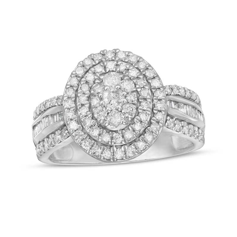 0.95 CT. T.W. Composite Oval Diamond Double Frame Ring in 10K White Gold