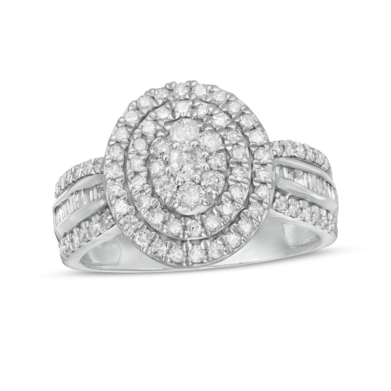 Main Image 1 of 0.95 CT. T.W. Composite Oval Diamond Double Frame Ring in 10K White Gold