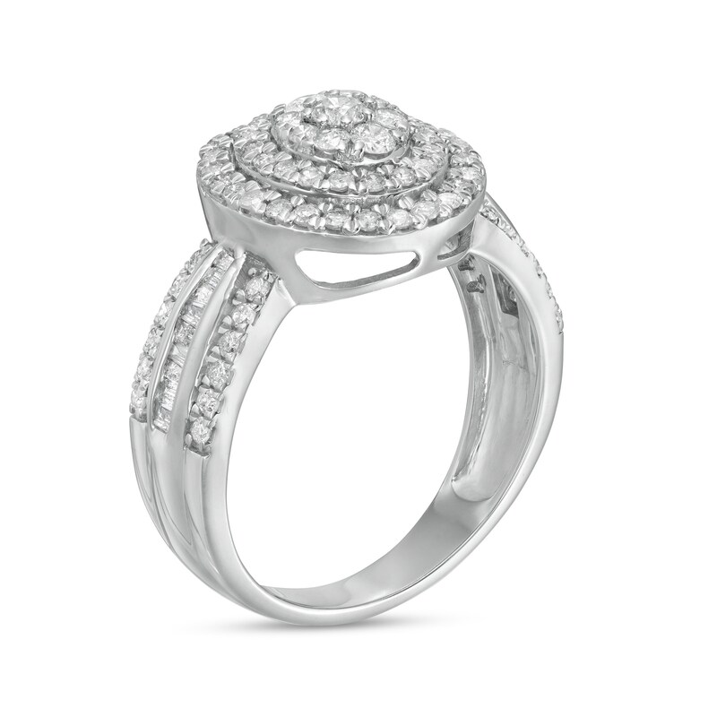 Main Image 3 of 0.95 CT. T.W. Composite Oval Diamond Double Frame Ring in 10K White Gold