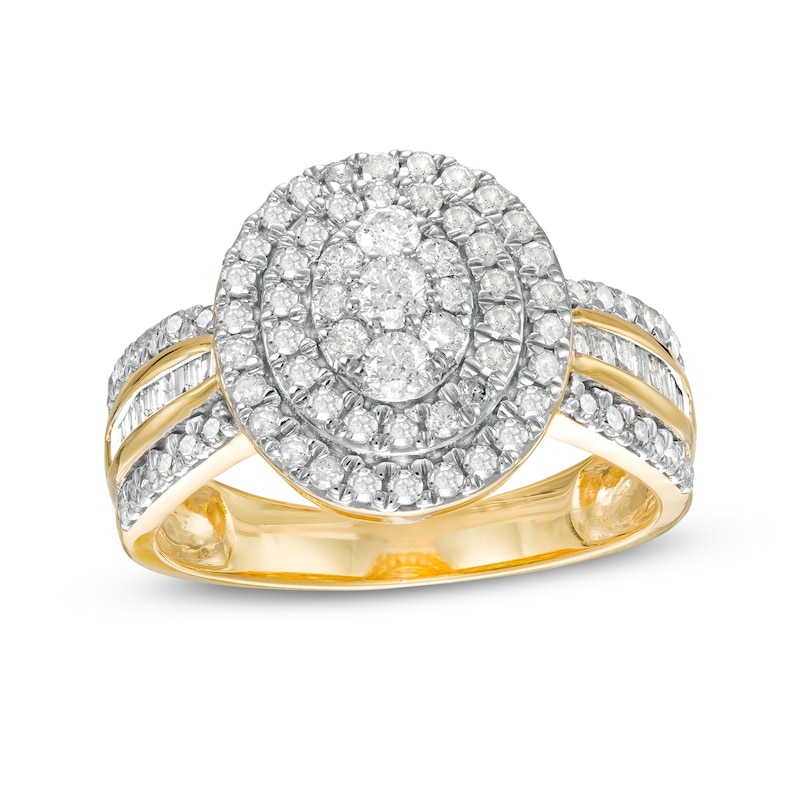 0.95 CT. T.W. Composite Oval Diamond Double Frame Ring in 10K Gold