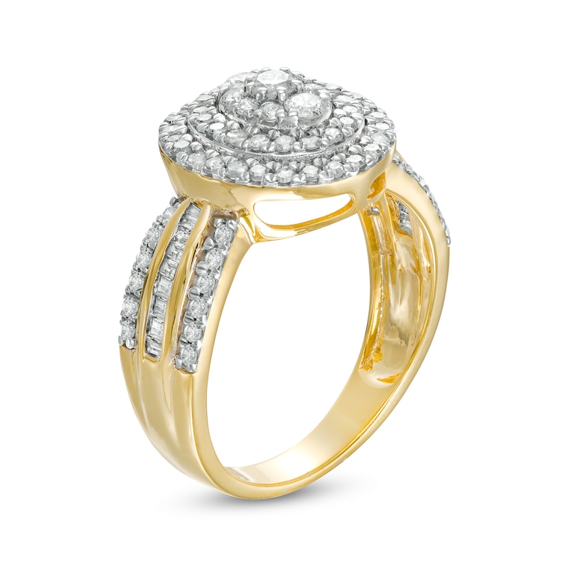 0.95 CT. T.W. Composite Oval Diamond Double Frame Ring in 10K Gold