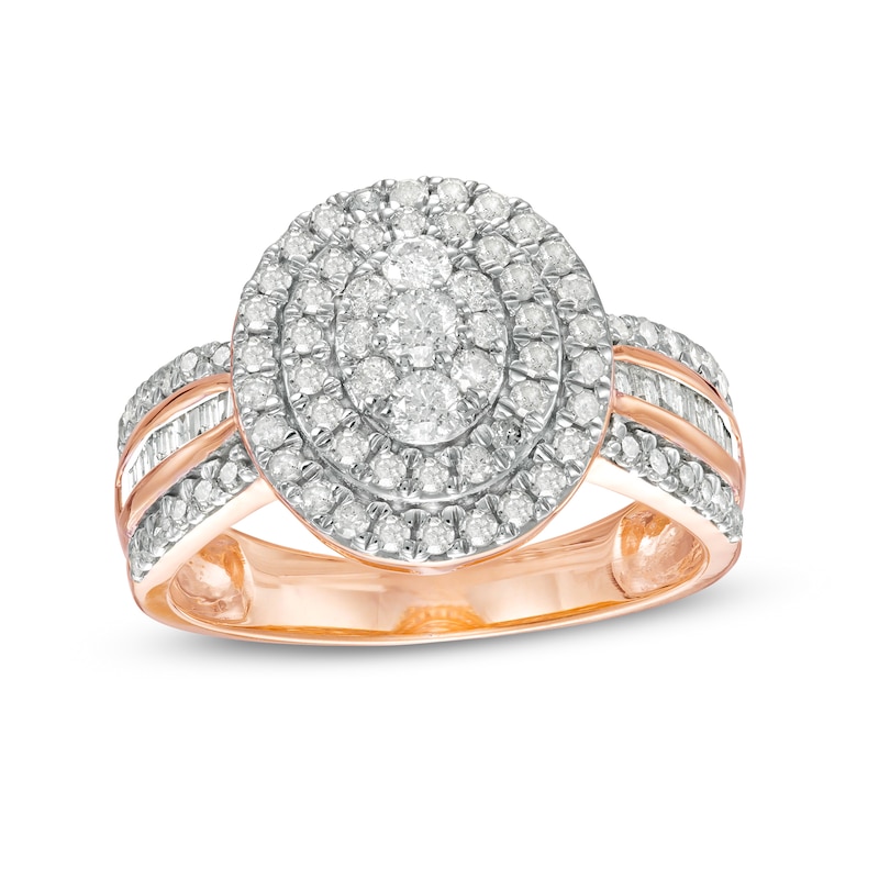 0.95 CT. T.W. Composite Oval Diamond Double Frame Ring in 10K Rose Gold