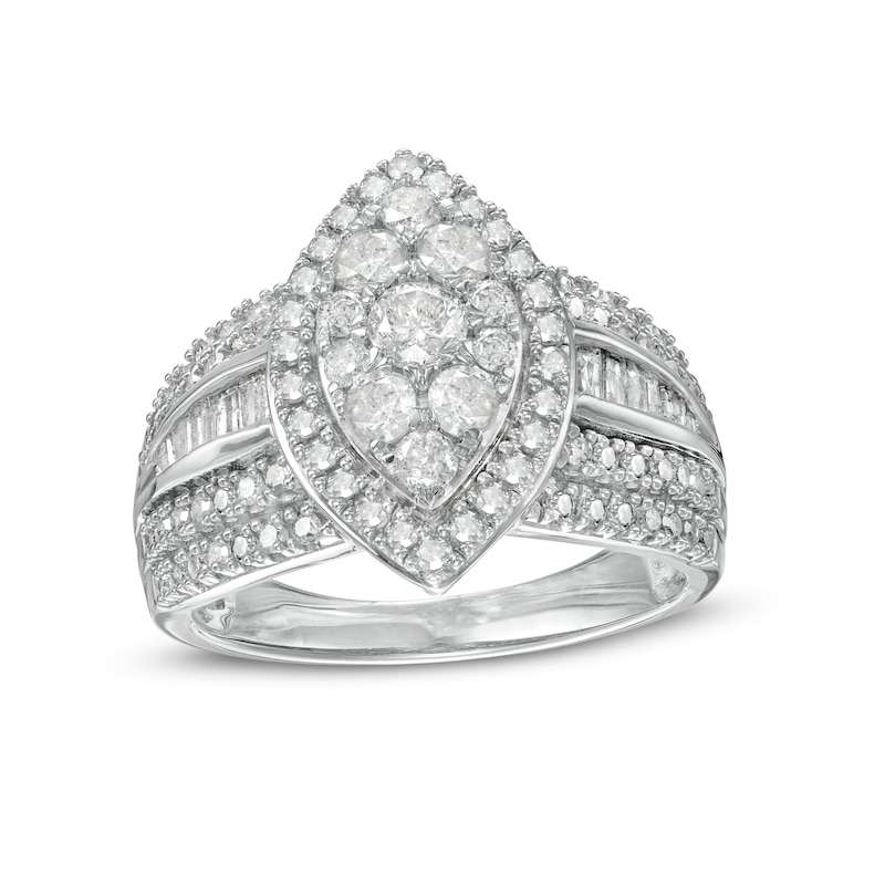 1.45 CT. T.W. Composite Marquise Diamond Frame Ring in 10K White Gold
