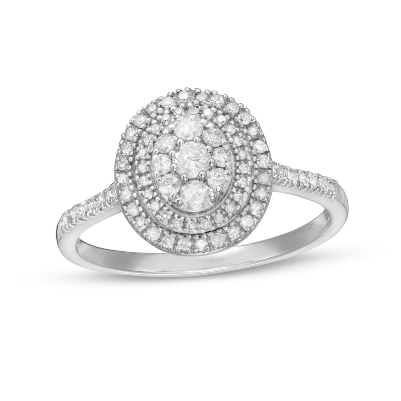 0.45 CT. T.W. Composite Oval Diamond Double Frame Ring in 10K White Gold