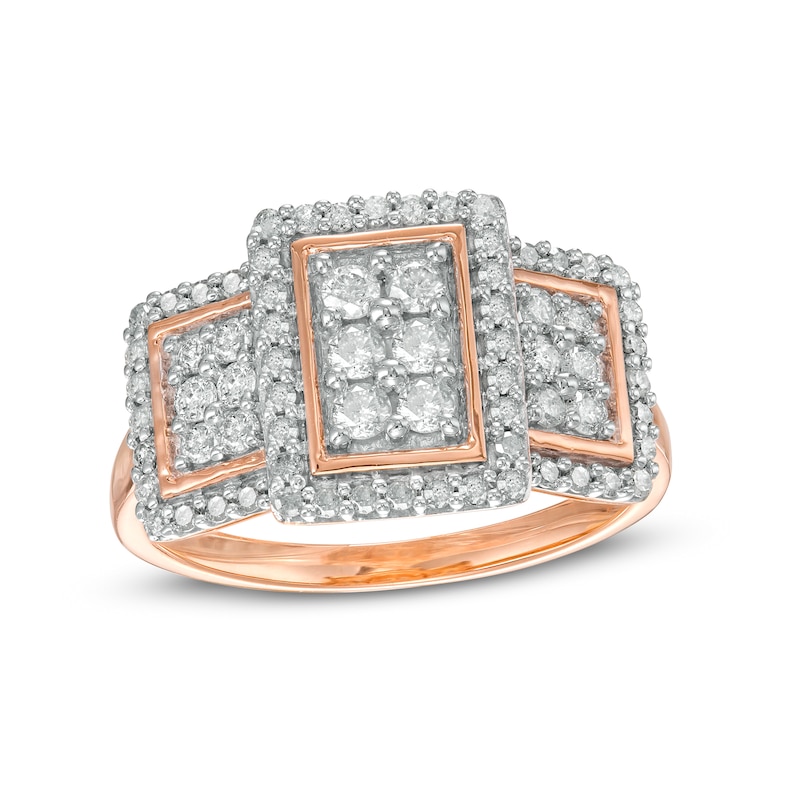 Main Image 1 of 0.69 CT. T.W. Composite Diamond Rectangular Frame Trio Ring in 10K Rose Gold