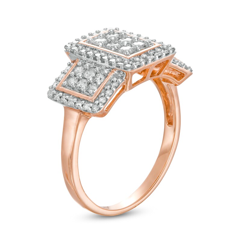 Main Image 3 of 0.69 CT. T.W. Composite Diamond Rectangular Frame Trio Ring in 10K Rose Gold