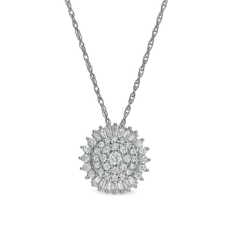 0.50 CT. T.W. Composite Diamond Frame Sunburst Pendant in 10K White Gold|Peoples Jewellers