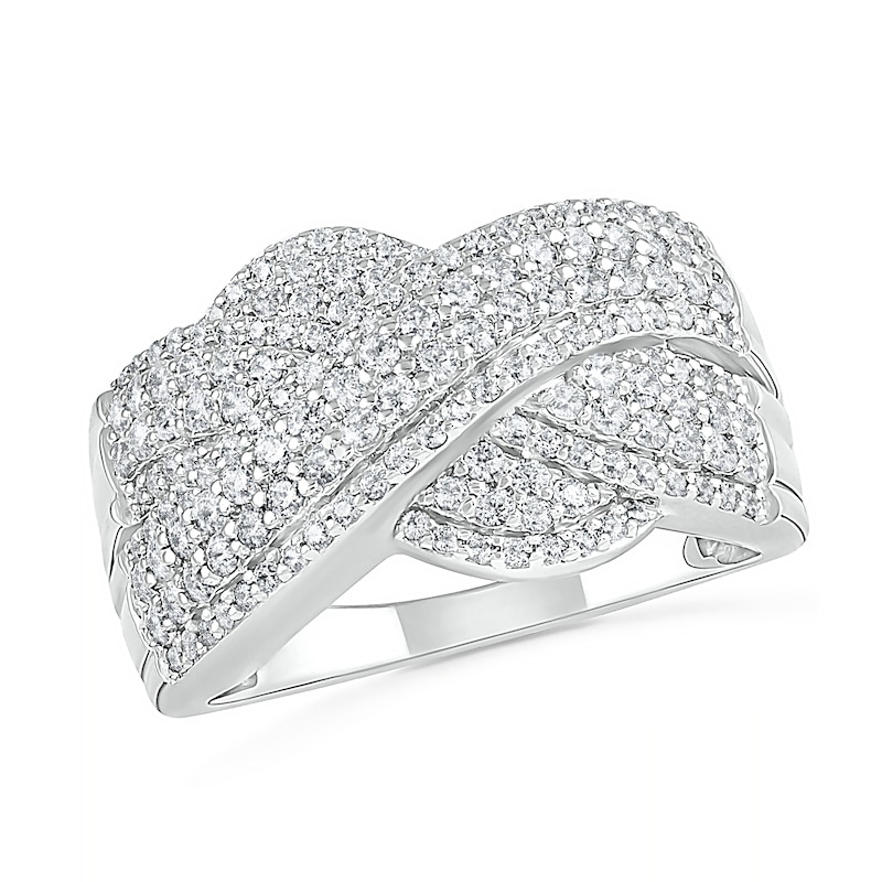 0.95 CT. T.W. Diamond Twist Shank Crossover Ring in 10K White Gold