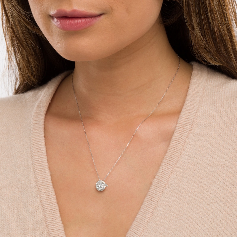 Main Image 2 of 0.50 CT. T.W. Composite Oval Diamond Frame Pendant in 10K White Gold