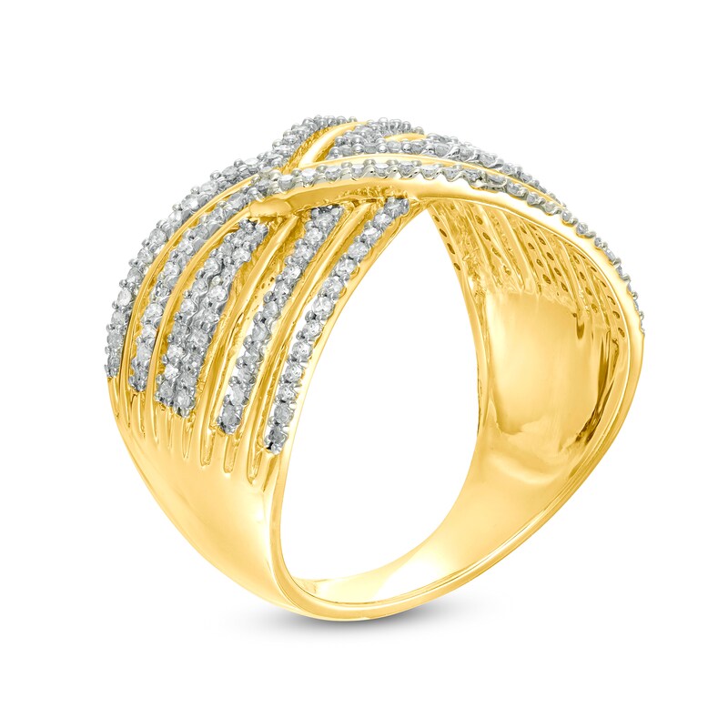 0.45 CT. T.W. Diamond Chevron Pattern Multi-Row Crossover Ring in 10K Gold