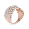 0.45 CT. T.W. Diamond Chevron Pattern Multi-Row Crossover Ring in 10K Rose Gold