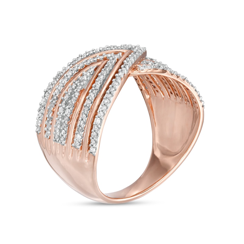 0.45 CT. T.W. Diamond Chevron Pattern Multi-Row Crossover Ring in 10K Rose Gold