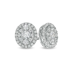 0.75 CT. T.W. Composite Oval Diamond Frame Stud Earrings in 10K White Gold