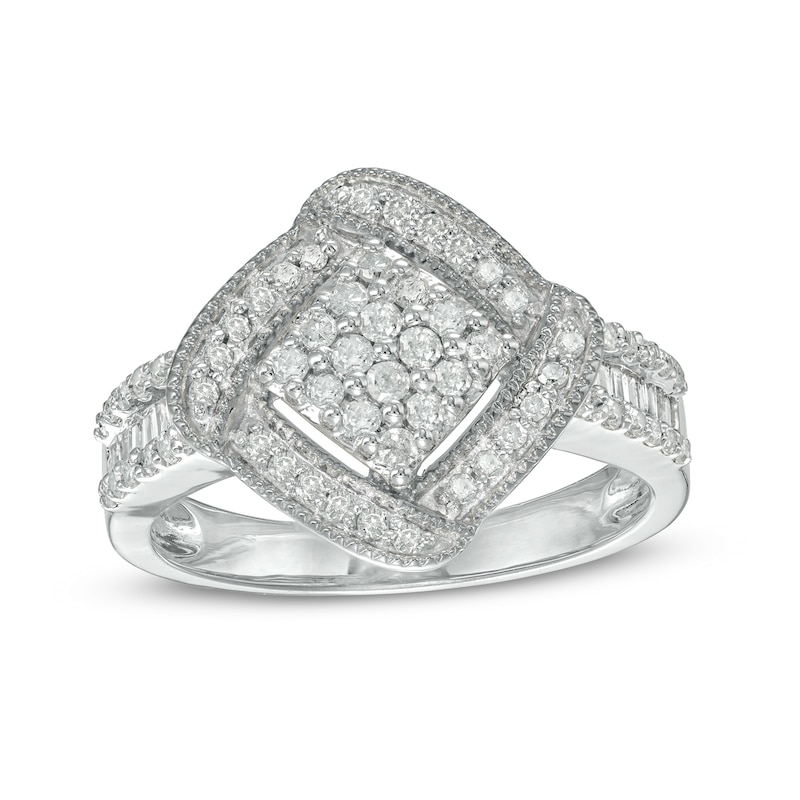 0.45 CT. T.W. Composite Diamond Cushion-Shaped Frame Ring in 10K White Gold