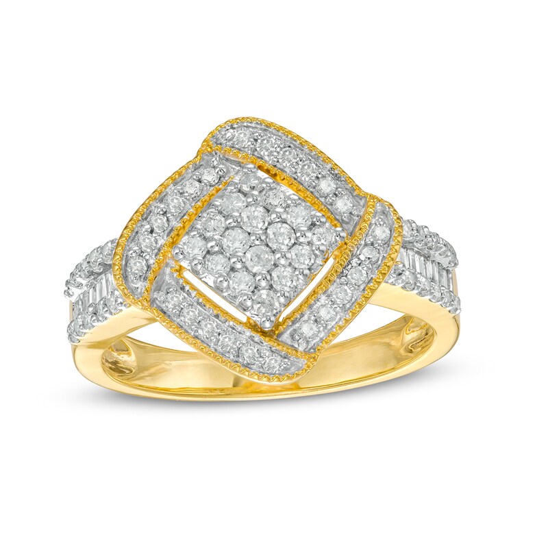Main Image 1 of 0.45 CT. T.W. Composite Diamond Cushion-Shaped Frame Ring in 10K Gold