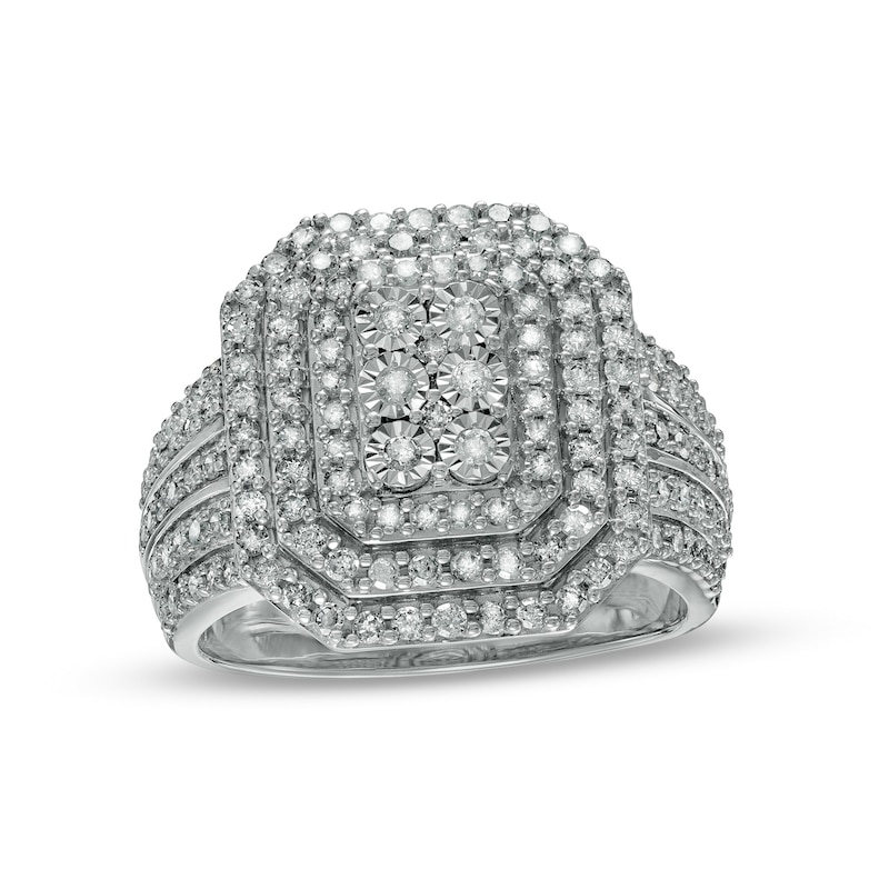 0.95 CT. T.W. Composite Diamond Triple Frame Multi-Row Ring in 10K Gold|Peoples Jewellers