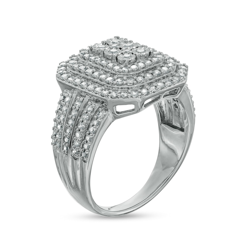 0.95 CT. T.W. Composite Diamond Triple Frame Multi-Row Ring in 10K White Gold