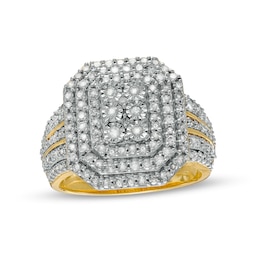 0.95 CT. T.W. Composite Diamond Triple Frame Multi-Row Ring in 10K Gold