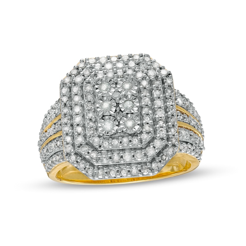 Main Image 1 of 0.95 CT. T.W. Composite Diamond Triple Frame Multi-Row Ring in 10K Gold