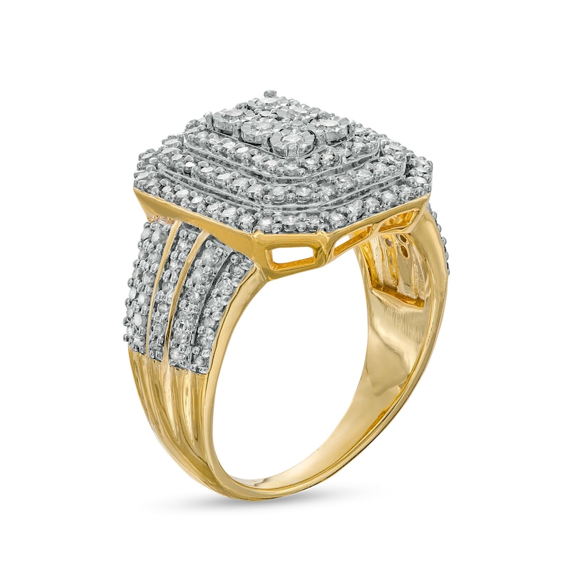 Main Image 3 of 0.95 CT. T.W. Composite Diamond Triple Frame Multi-Row Ring in 10K Gold