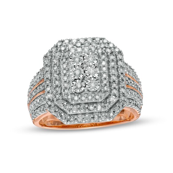 0.95 CT. T.W. Composite Diamond Triple Frame Multi-Row Ring in 10K Rose Gold