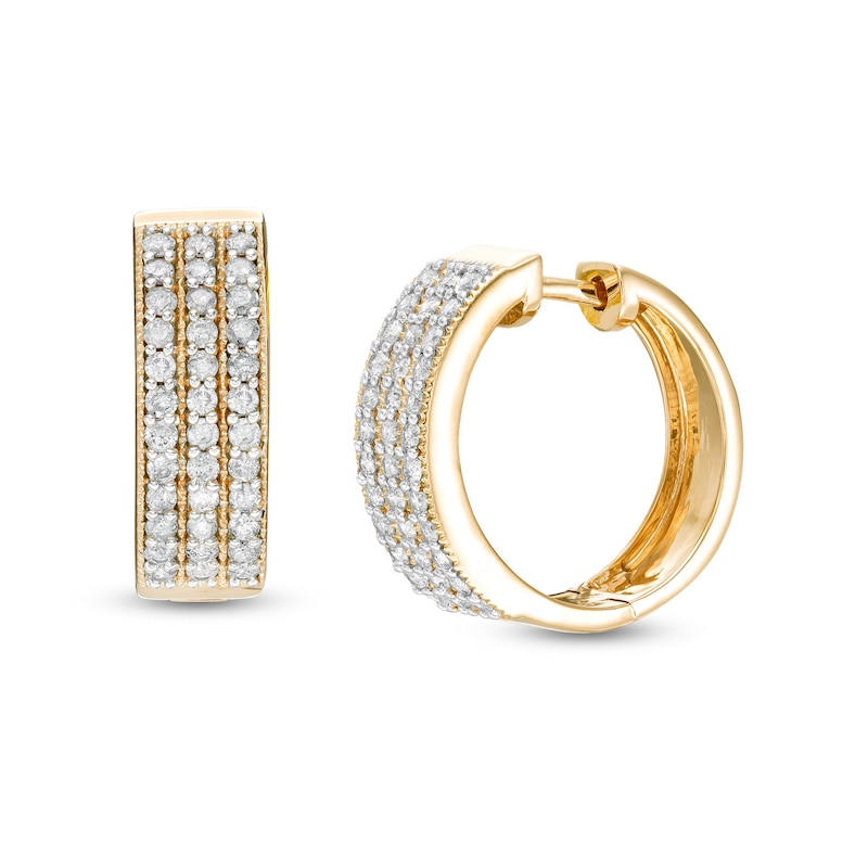 0.95 CT. T.W. Diamond Triple Row Hoop Earrings in 10K Gold|Peoples Jewellers