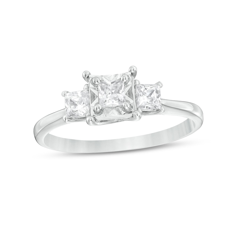 0.50 CT. T.W. Princess-Cut Diamond Past Present Future® Engagement Ring in 10K White Gold