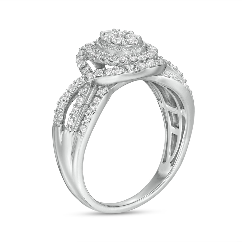 0.50 CT. T.W. Composite Oval Diamond Double Frame Vintage-Style Engagement Ring in 10K White Gold