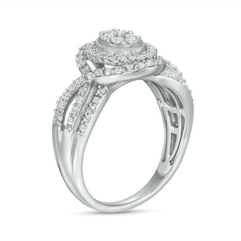 Main Image 3 of 0.50 CT. T.W. Composite Oval Diamond Double Frame Vintage-Style Engagement Ring in 10K White Gold
