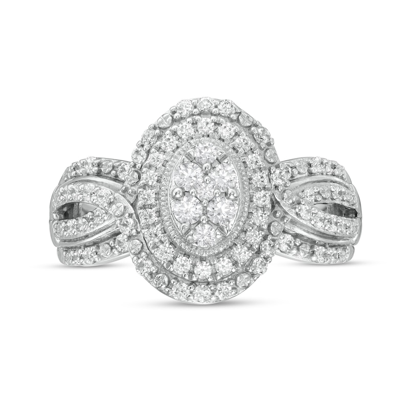 0.50 CT. T.W. Composite Oval Diamond Double Frame Vintage-Style Engagement Ring in 10K White Gold