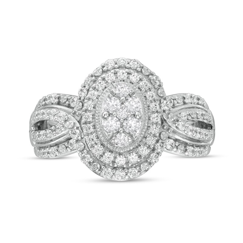 Main Image 4 of 0.50 CT. T.W. Composite Oval Diamond Double Frame Vintage-Style Engagement Ring in 10K White Gold