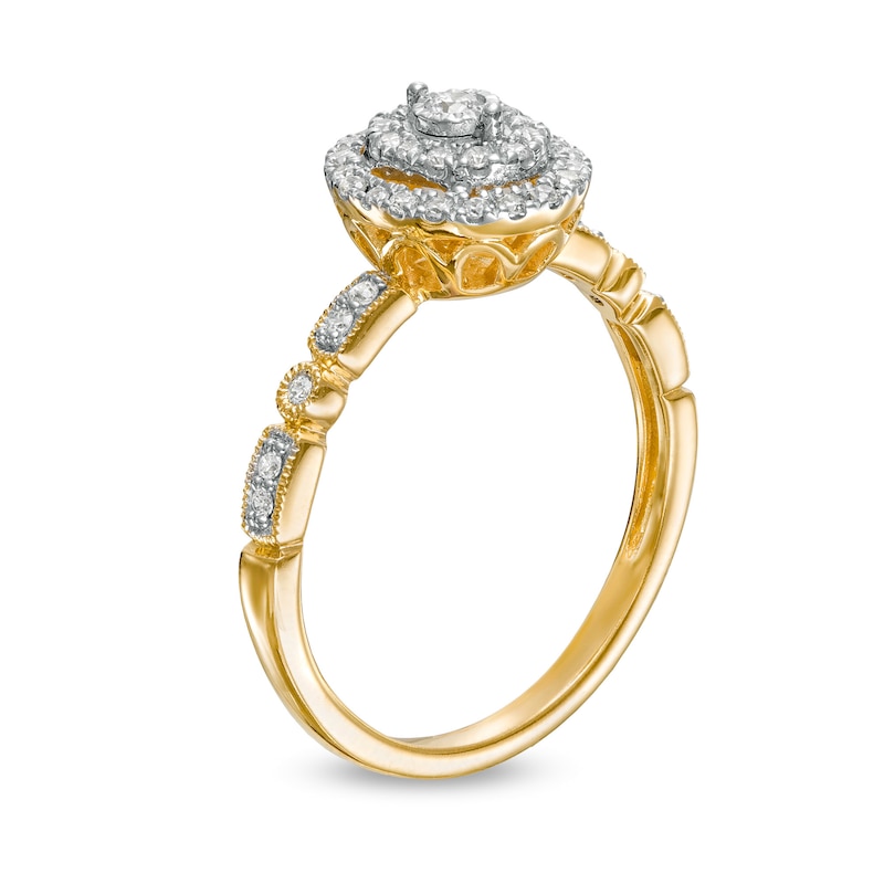 0.25 CT. T.W. Diamond Double Oval-Shaped Frame Vintage-Style Engagement Ring in 10K Gold