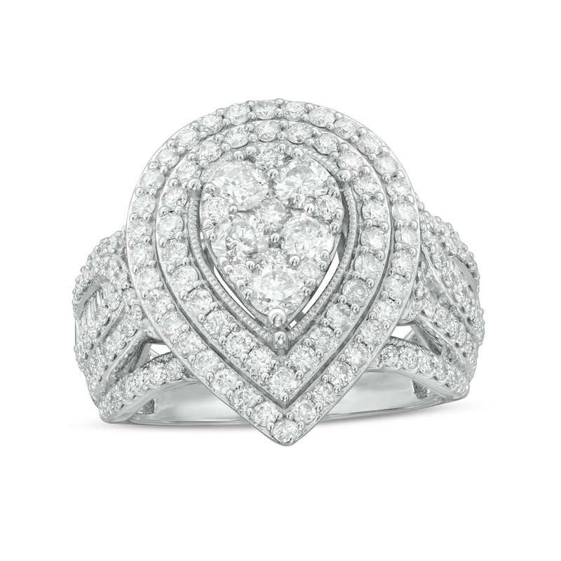 2.00 CT. T.W. Composite Diamond Double Pear-Shaped Frame Vintage-Style Engagement Ring in 10K White Gold