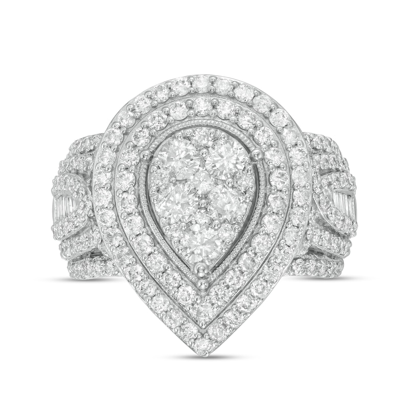 2.00 CT. T.W. Composite Diamond Double Pear-Shaped Frame Vintage-Style Engagement Ring in 10K White Gold
