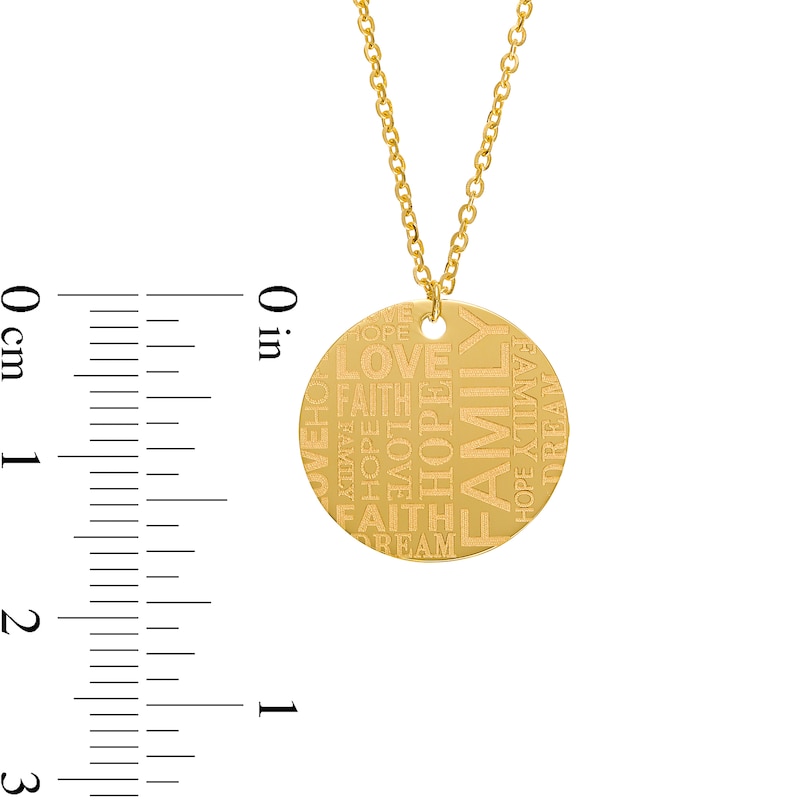 Etched Sentiments "HOPE", "FAITH", "LOVE" and "FAMILY" Medallion Pendant in 10K Gold