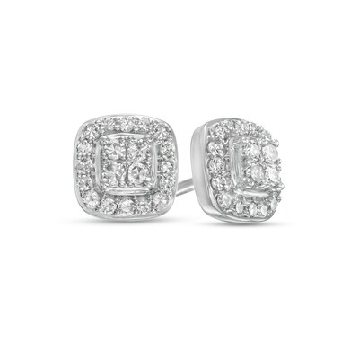 0.16 CT. T.W. Composite Cushion-Shaped Diamond Frame Stud Earrings in 10K White Gold