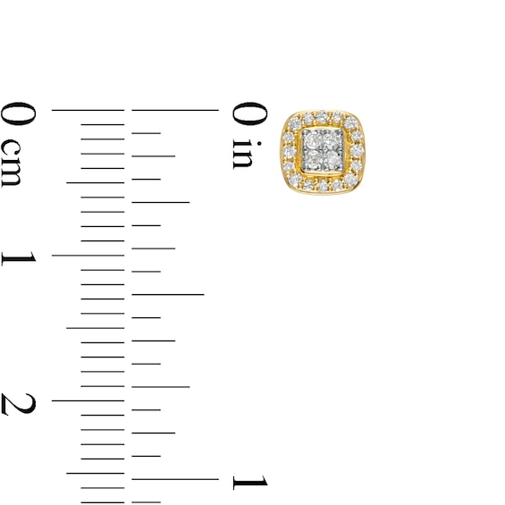 0.16 CT. T.W. Quad Diamond Cushion-Shaped Frame Stud Earrings in 10K Gold