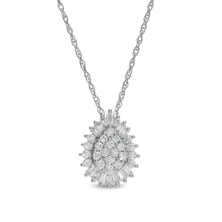 0.50 CT. T.W. Composite Pear-Shaped Diamond Double Frame Sunburst Pendant in 10K White Gold