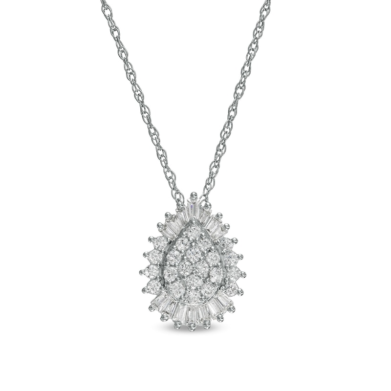 0.50 CT. T.W. Composite Pear-Shaped Diamond Double Frame Sunburst Pendant in 10K White Gold