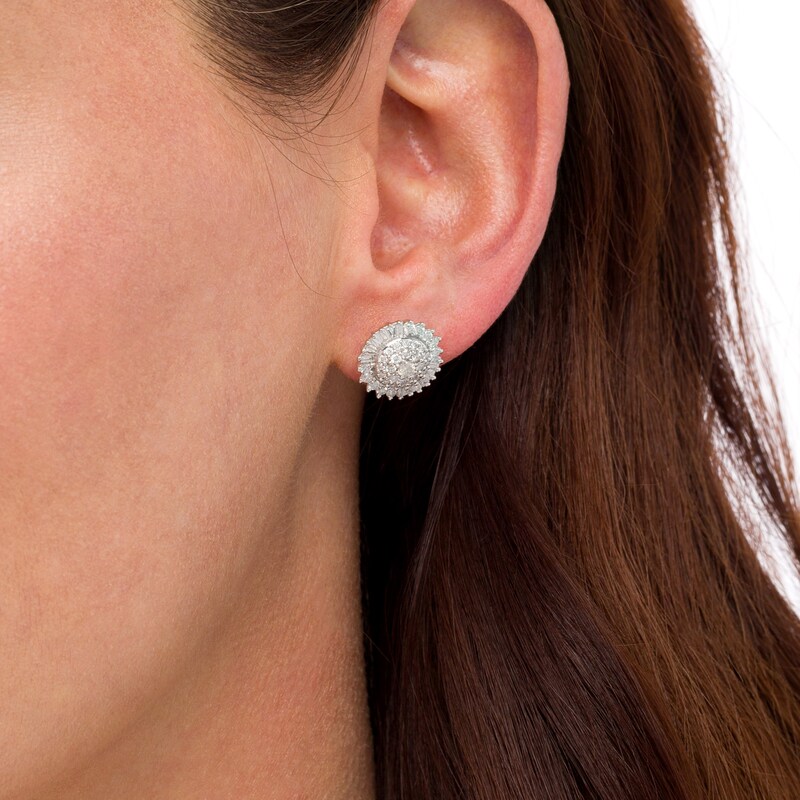 Main Image 2 of 1.00 CT. T.W. Composite Diamond Frame Stud Earrings in 10K White Gold