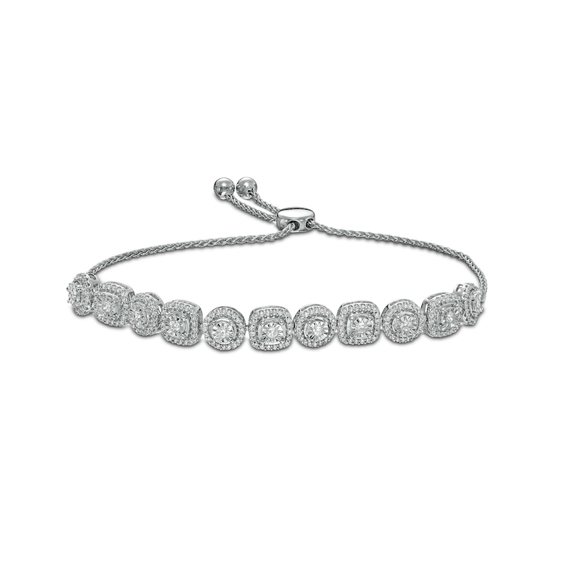 1.00 CT. T.W. Diamond Frame Alternating Bolo Bracelet in Sterling Silver – 9.5"|Peoples Jewellers